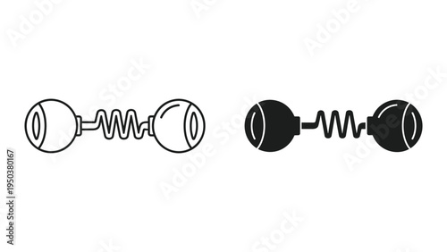 Two simplified icons of an eye connected by a spring, one line art, one silhouette
