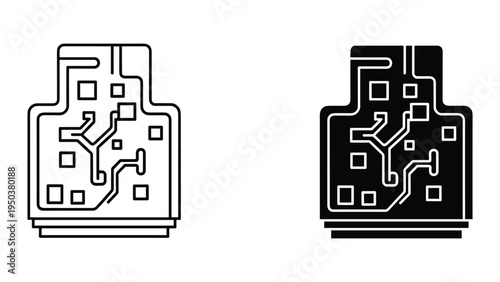 Circuit Board Icon Set - Black and White Vector Graphics
