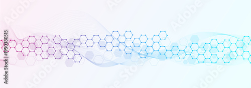 Modern health care abstract background with lines, dots and hexagons. Medical innovation banner template concept. Wave flow. Vector illustration.