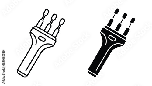 Apparatus with three prongs and handle - outline and silhouette icon set