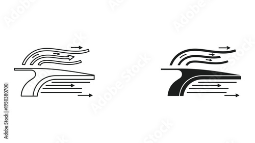 Aerodynamic Lift and Drag Icon: Flowing Air Over Wing Shape, Physics Concept