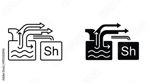Schematic diagram of a chemical process with input, output, and a reaction vessel labeled 'Sh' (Symbol for Selenium)