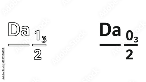 Chemical formulas Da13/2 and Da O3/2 on white background, chemistry notation