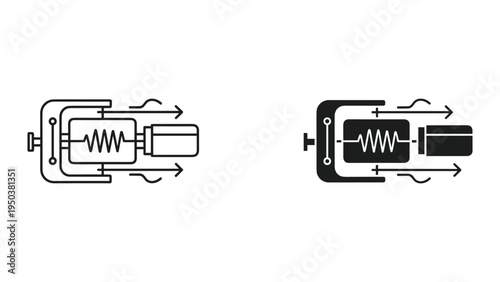 Abstract Scientific Schematic Diagram of a Linear Actuator or Motor with Arrows Indicating Motion