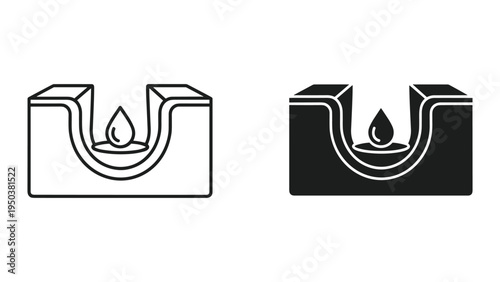 Skin pore with sebum and drop, cross-section illustration, line art & solid icon