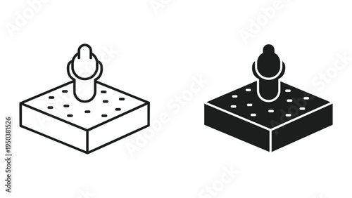 Isometric outline and solid icon of a toilet paper holder with toilet paper