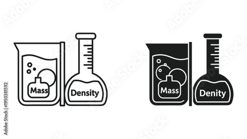 Mass vs Density Science Icons: Beaker and Flask Chemistry Concept