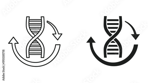 DNA helix with circular arrows symbol for genetics, science, biology, research, and evolution