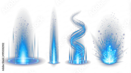 Canvastavla Dynamic photographic rendering of four blue energy light effects, isolated on a transparent background