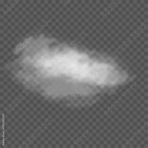 Clouds of white smoke or steam with realistic texture on transparent background. Vector smoke to simulate fog, cold breath, magic effect or explosion.