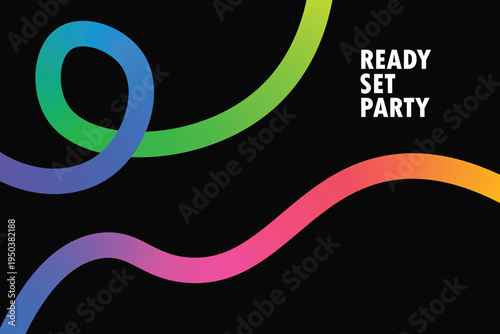 Vibrant party invitation with colorful swirls and bold text