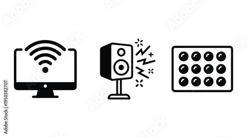 Computer monitor with wifi signal and sound equipment Vector