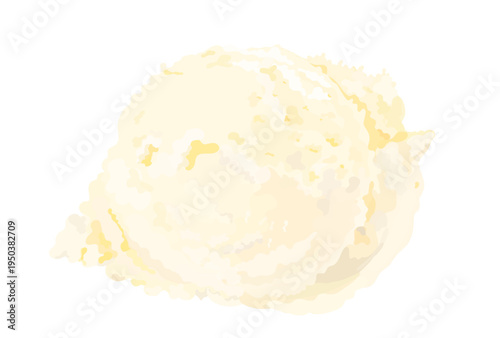 Tasty cartoon vanilla ice cream scoop. Vector hand drawn illustration isolated on white background. Sweet summer dessert icon illustration.