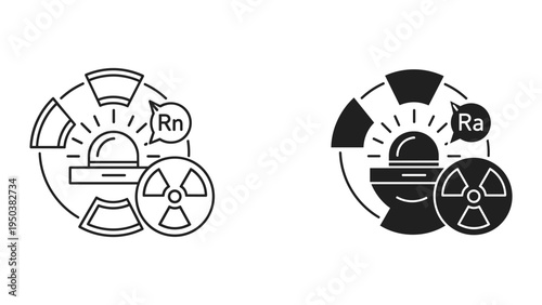 Radiation Safety Icons: Radon (Rn) and Radium (Ra) with Warning Symbol