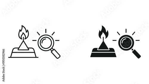 Search and discovery of fire, flame, science, research, investigation, and analysis concepts