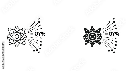 Quantum Yield QY% Formula Science Icon: Atom, Molecule, Energy, Efficiency