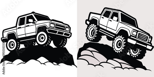 Off Road 4x4 Truck Rock Crawling Mountain Pickup SUV Adventure Illustration Graphic Set