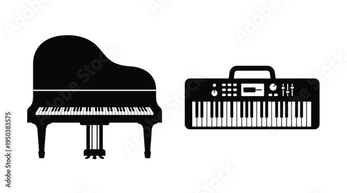 Grand piano and electronic keyboard Vector