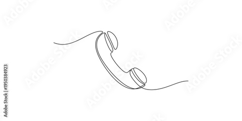 One line drawing of a classic black telephone handset with curving cord phone minimalist simple