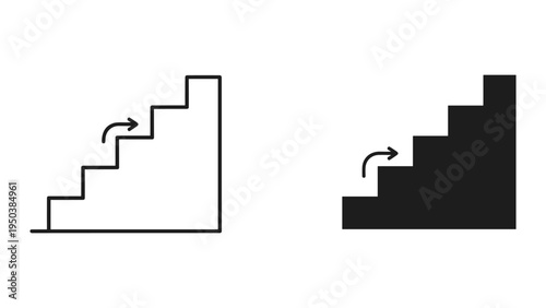 Set of Staircase Icons with Arrows - Upward and Downward Movement Symbols