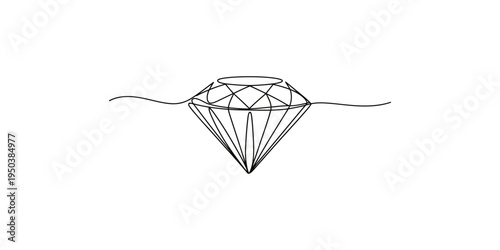 Black line drawing of diamond with wavy lines on white background and illustration gemstone jewelry