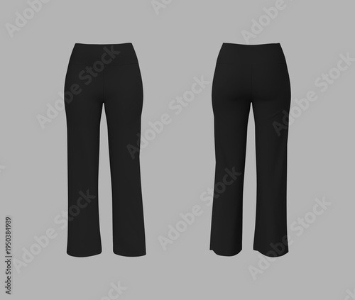 Women’s Baggy Leggings Fitness Outfit Mockup. Loose Fit Pants Front and Back View