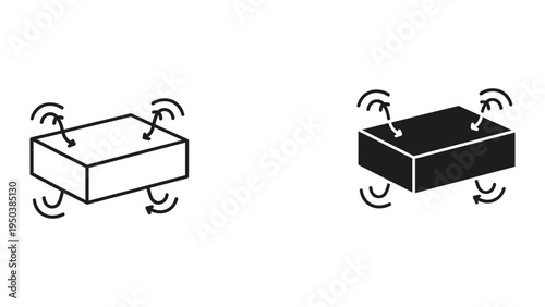 Ventilation Icon: Airflow Symbol on Rectangular Box Outline and Solid Fill - Heat Dissipation
