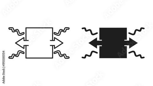 Input Output Diagram with Arrows and Wave Lines Icon Set - Line and Solid Vector