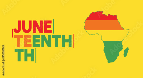 Juneteenth celebration with African continent and colorful text on yellow background