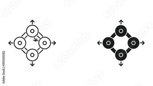 Diagram of 4 nodes connected in a square, showing outward expansion and inward movement