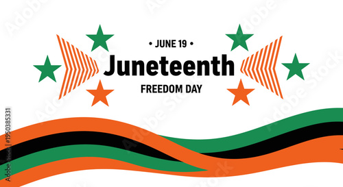 Juneteenth Freedom Day Celebration with Stars and Stripes Design Elements on White Background