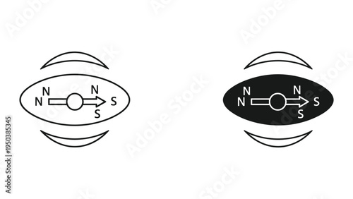 North South Compass Icon Set, Magnetic Navigation Symbol, Orientation Indicator, East West Direction Finding
