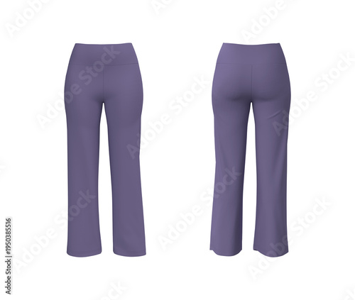 Women’s Baggy Leggings Fitness Outfit Mockup. Loose Fit Pants Front and Back View