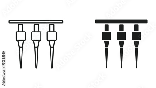 Pipette Tips Line Icon and Solid Icon Set, Laboratory Equipment for Science and Research