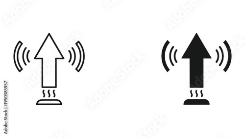Upward Arrow Icon with Signal Waves and Heat Symbol - Line Art and Solid Fill