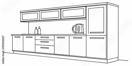 Modern kitchen cabinets with integrated appliances and countertop space.