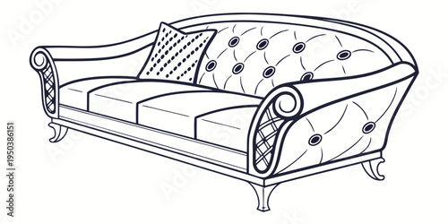 Elegant blue floral patterned sofa with rolled arms and wooden legs