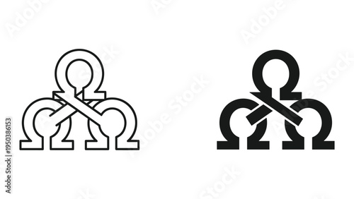 Triple Omega Symbol Interlocking, Greek Letter, Alchemy, Science, Symbolism, Concept Art