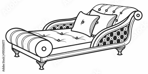 Antique chaise lounge with ornate design and plush cushions