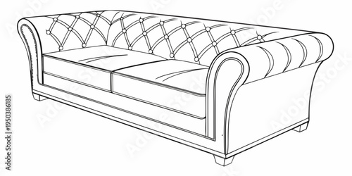 A classic tufted chesterfield sofa with rolled arms and wooden legs
