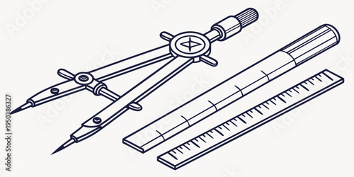 Precision tools: compass, protractor, and ruler for technical drawing