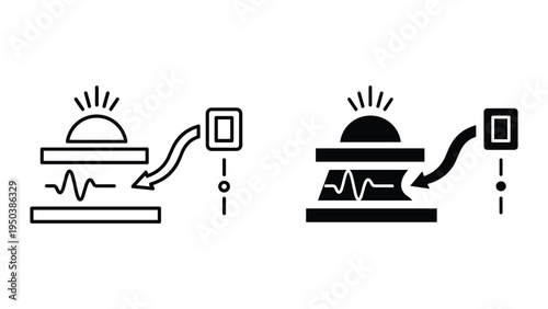 Abstract Science Experiment Icon: Sensor, Waveform, and Light Source with Signal Output