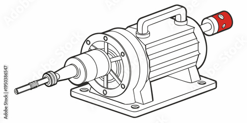 An industrial electric motor with a shaft and pulley system attached.