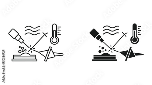 Laser treatment icon: skin ablation, heat, and precision with scientific instruments