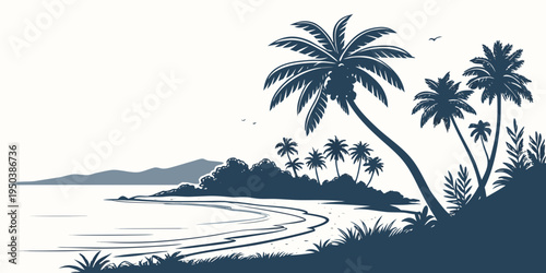 Tropical beach with palm trees and a serene ocean view