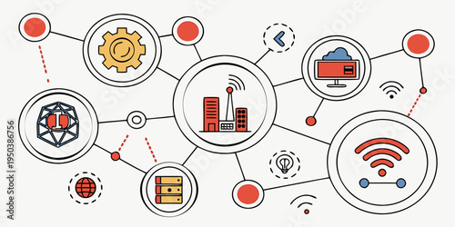 Illustration of interconnected devices and networks in a cybersecurity context