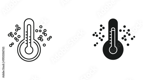 Thermometer icons for hot and cold weather, scientific measurement tools, climate, temperature, and weather forecasting.