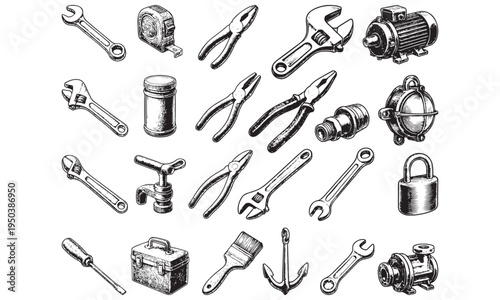 Vintage Hand Tools Icon Set