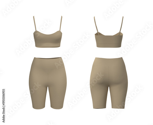 Women’s Cropped Sports Bra and short leggings set Mockup for Yoga, Gym, and Fitness Mockup