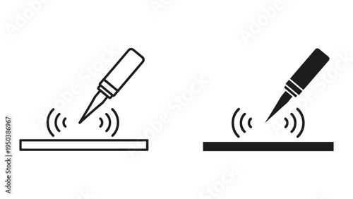 Ultrasonic testing icon, Non-destructive testing (NDT) symbol, flaw detection, inspection tool, science and technology illustration